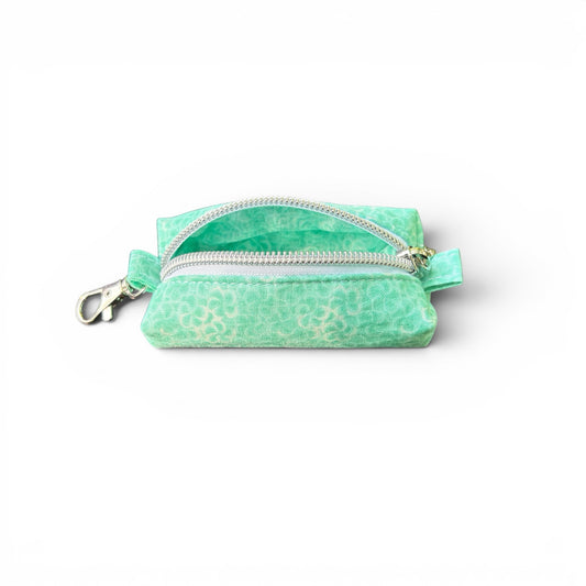 Lipstick/Chapstick Holder Green White Floral Zipper Pouch with Lobster Clasp