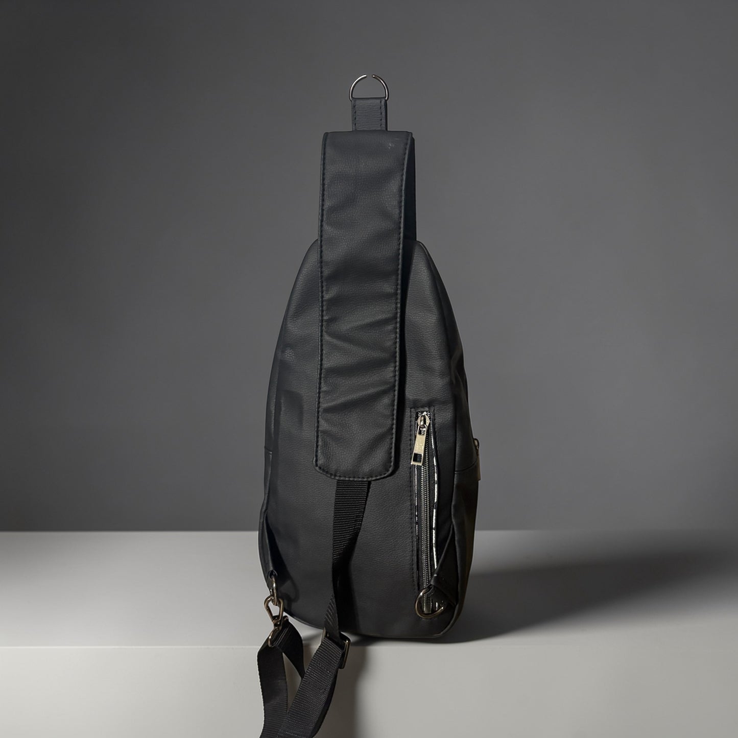 Retro Style Black Sling Bag - Crossbody with Multiple Zipper Pockets