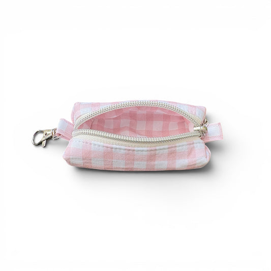 Lipstick/Chapstick Holder Light Pink Gingham Zipper Pouch with Lobster Clasp