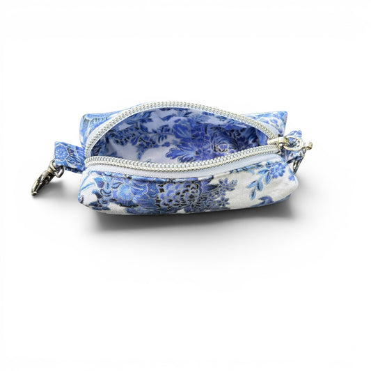 Lipstick/Chapstick Holder Antique Blue Zipper Pouch with Lobster Clasp