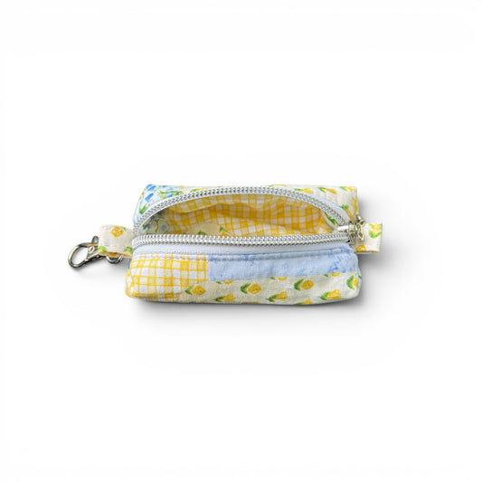 Lipstick/Chapstick Holder Yellow Floral Patch Zipper Pouch with Lobster Clasp