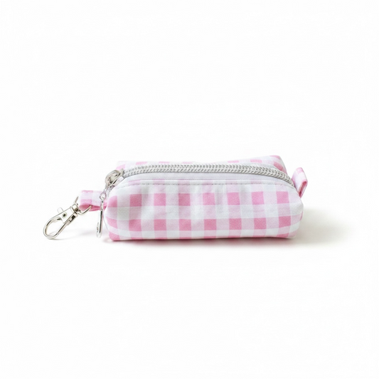Lipstick/Chapstick Holder Dark Pink Gingham Zipper Pouch with Lobster Clasp