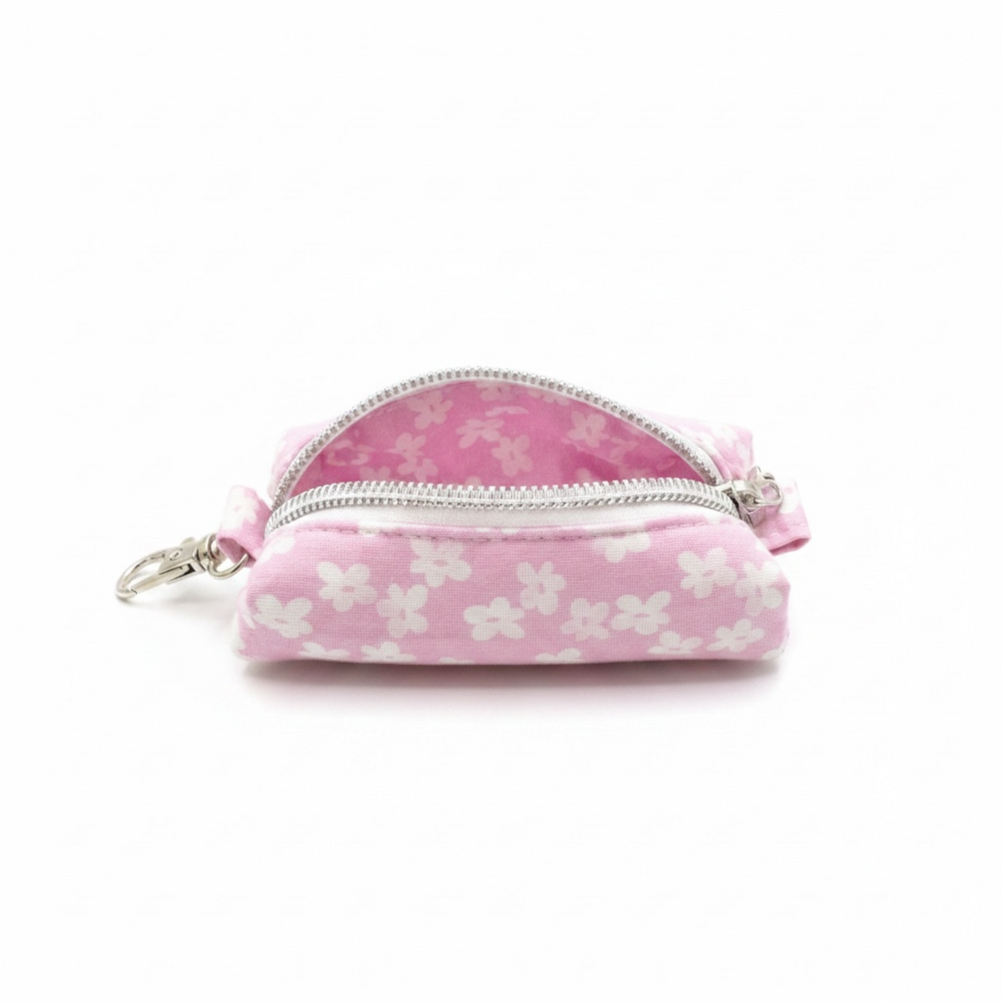 Lipstick/Chapstick Holder Pink White Floral Zipper Pouch with Lobster Clasp