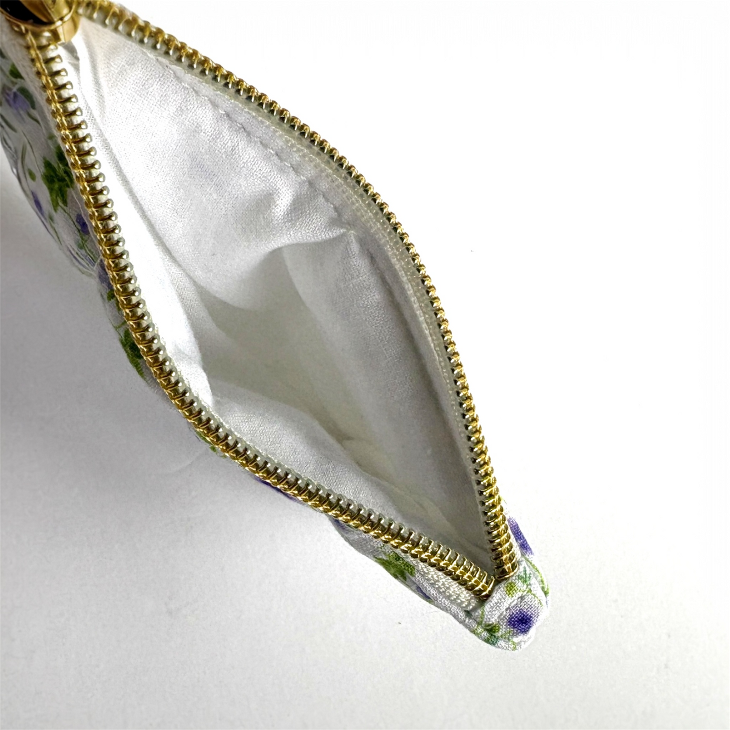 Coin Pouch Handmade Zipper Pouch White Purple Floral