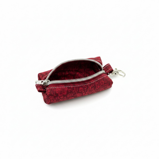 Lipstick/Chapstick Holder Red Floral Print Zipper Pouch with Lobster Clasp