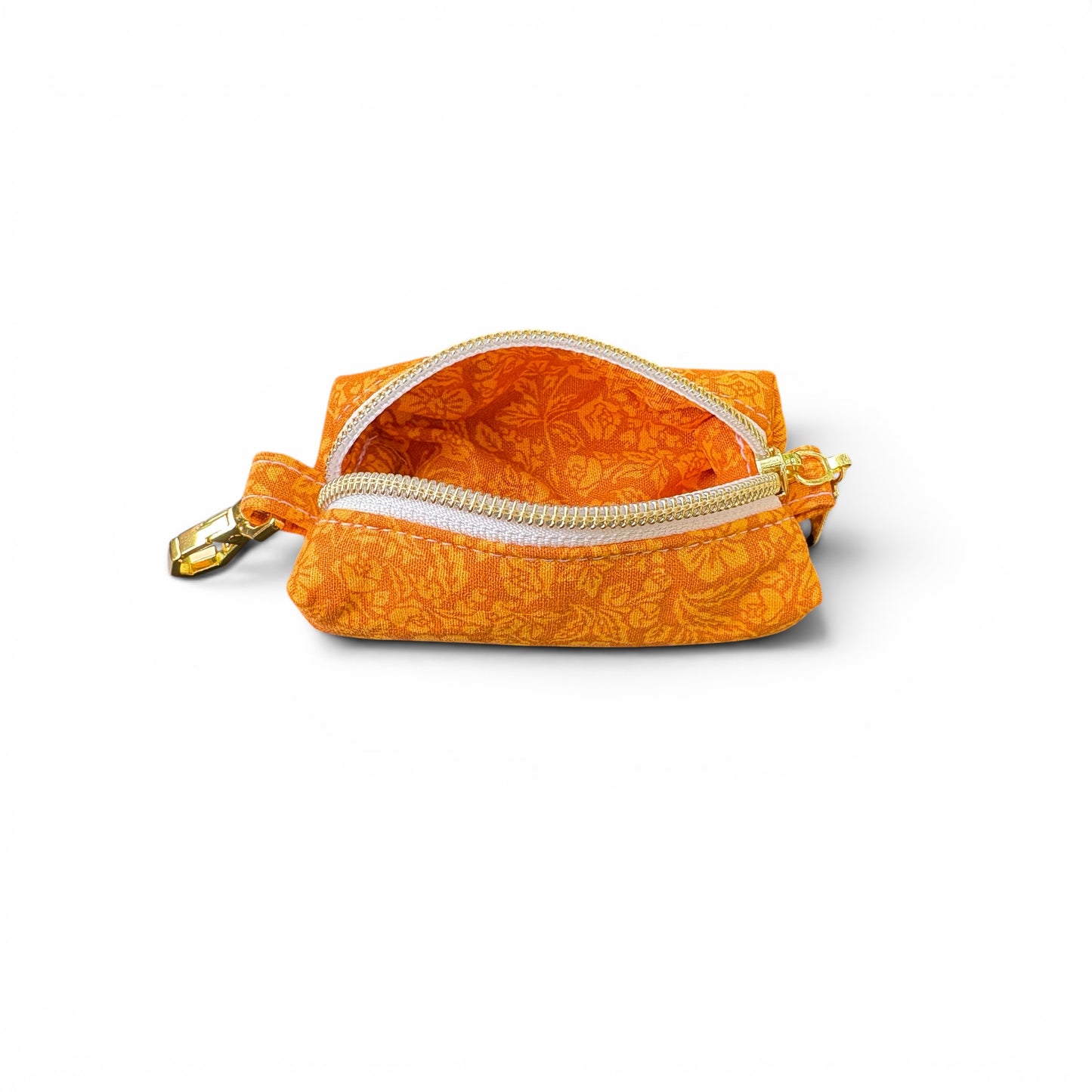 Lipstick/Chapstick Holder Orange Floral Zipper Pouch with Lobster Clasp