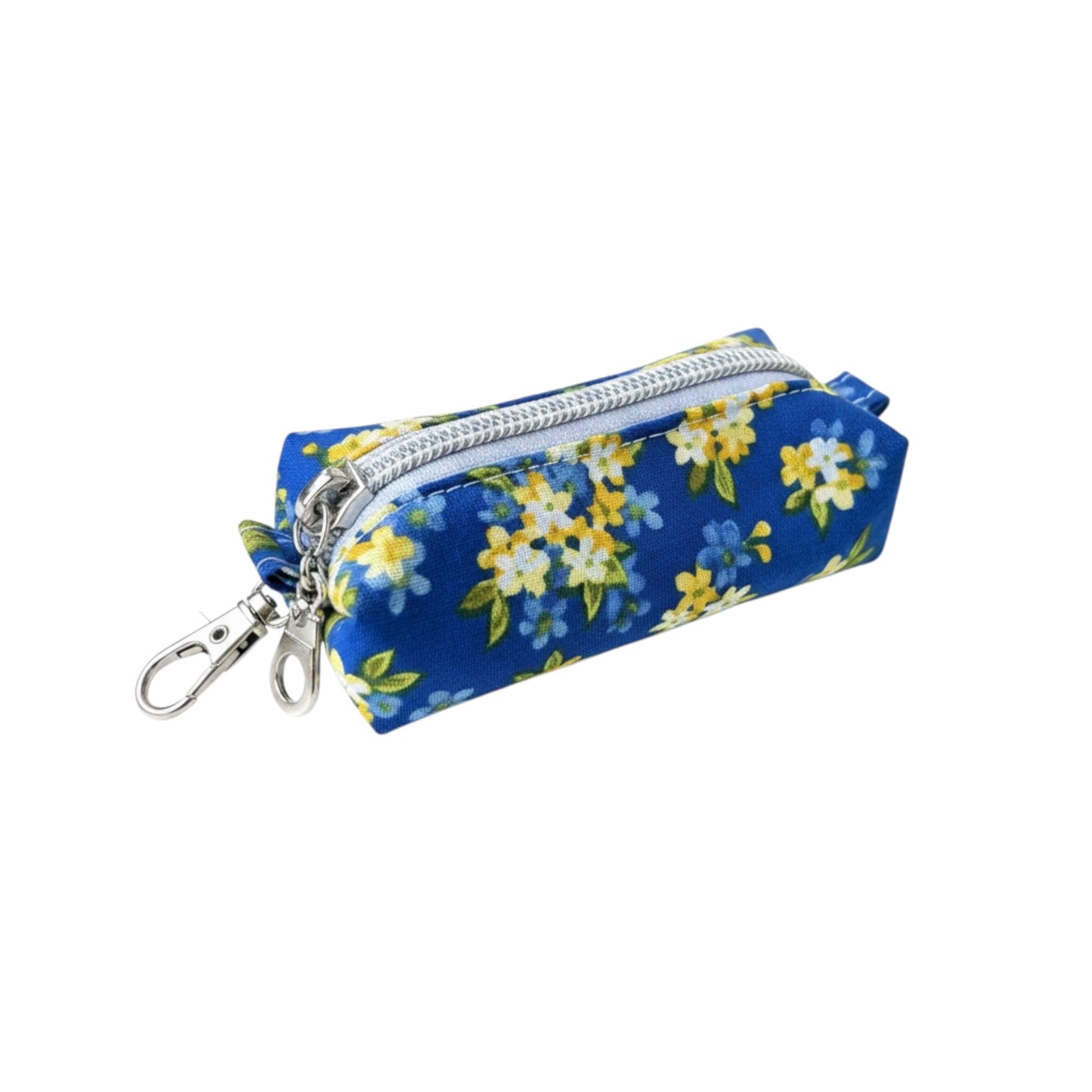 Lipstick/Chapstick Holder Royal Blue Yellow Floral Zipper Pouch with Lobster Clasp