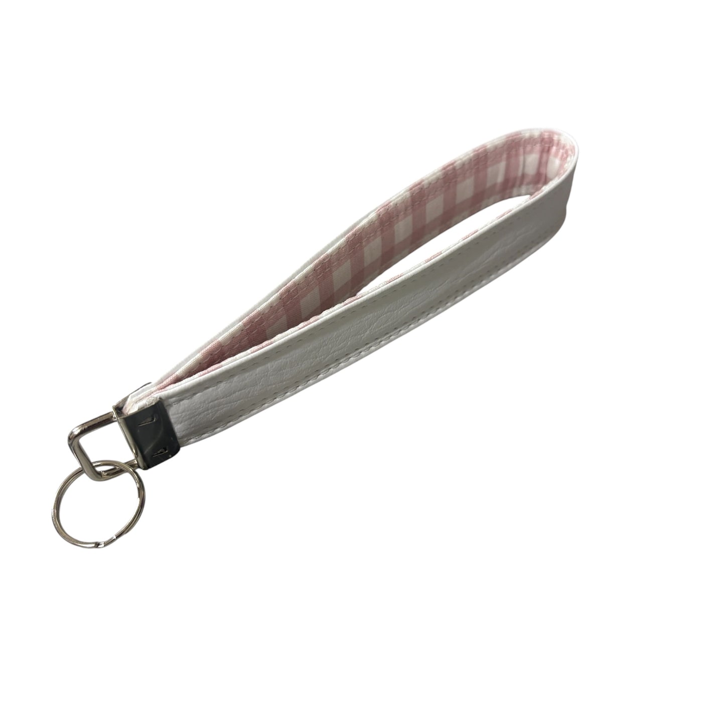 Key Chain Wristlet | Handmade Key Fob Wristlet White & Pink Gingham