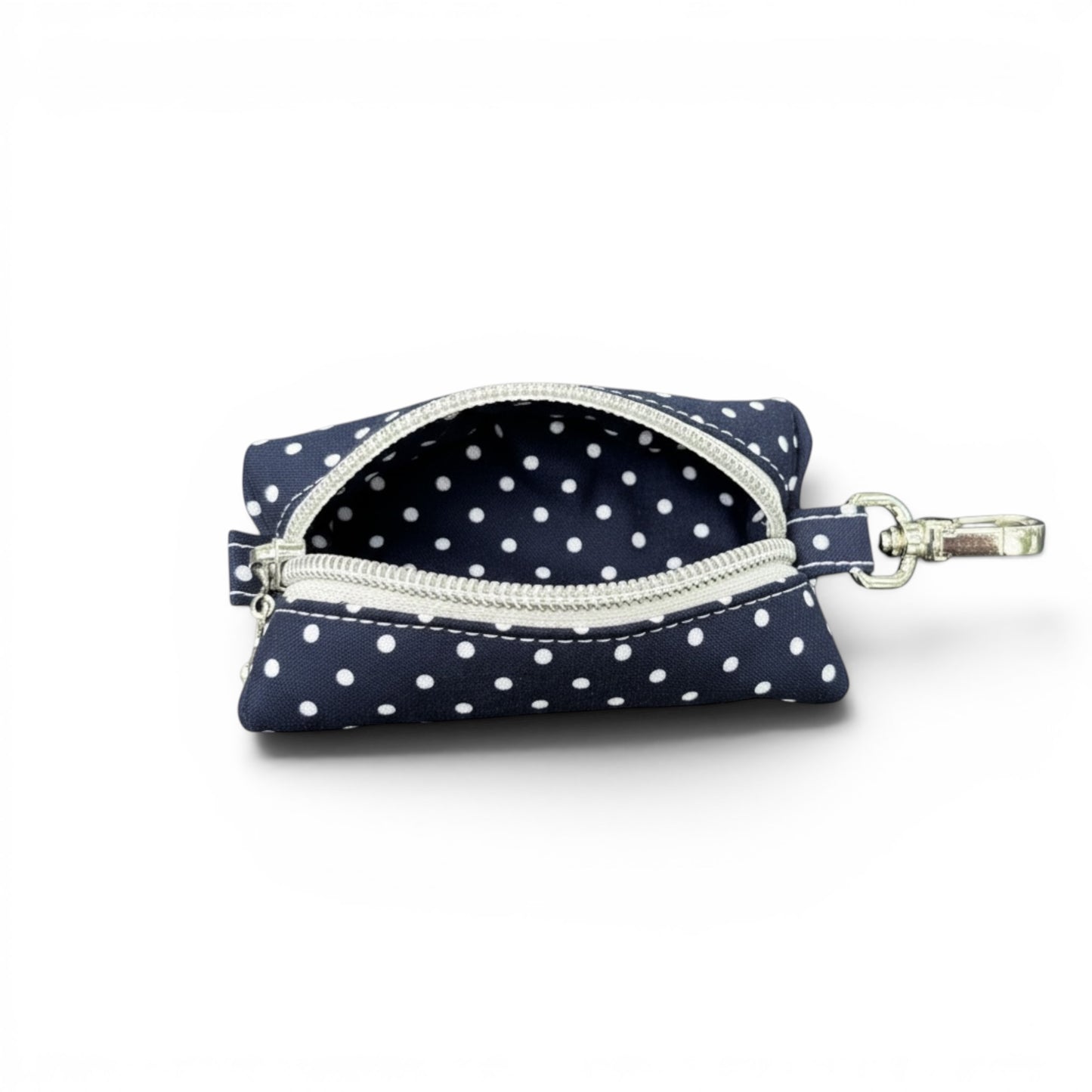 Lipstick/Chapstick Holder Navy White Dots Zipper Pouch with Lobster Clasp