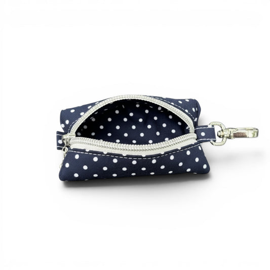 Lipstick/Chapstick Holder Navy White Dots Zipper Pouch with Lobster Clasp
