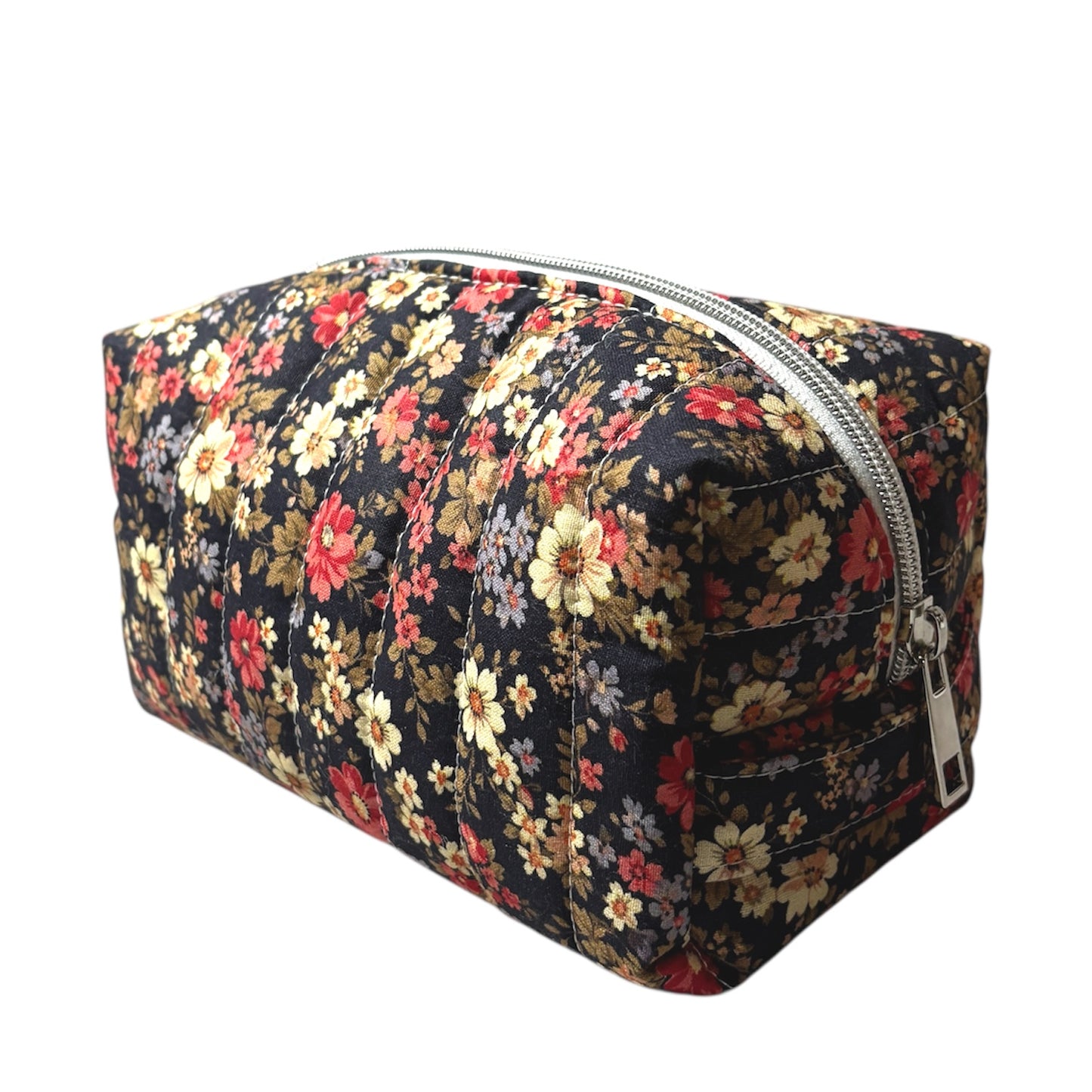Cozy Cabin Red Floral Boxy Makeup Bag - Handmade Zipper Toiletry Bag