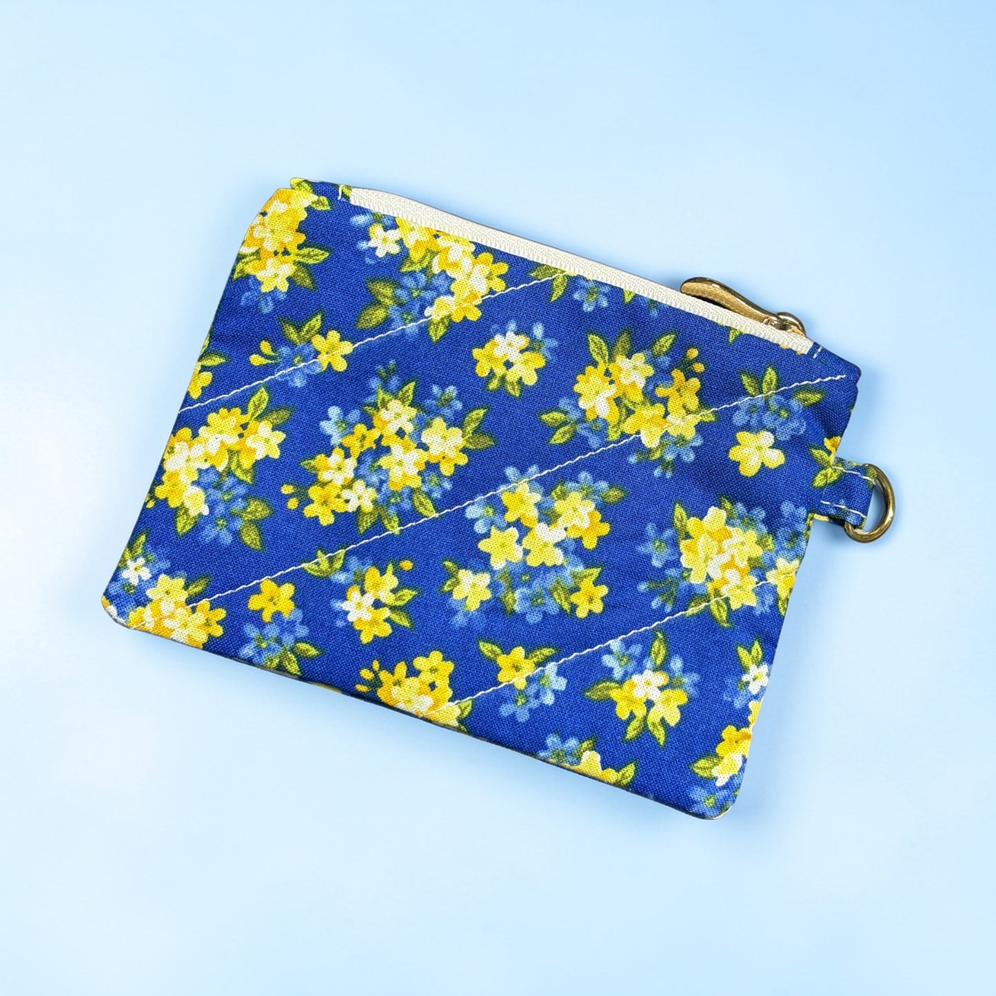 Coin Pouch Handmade Zipper Pouch for Everyday Essentials Blue Yellow Floral