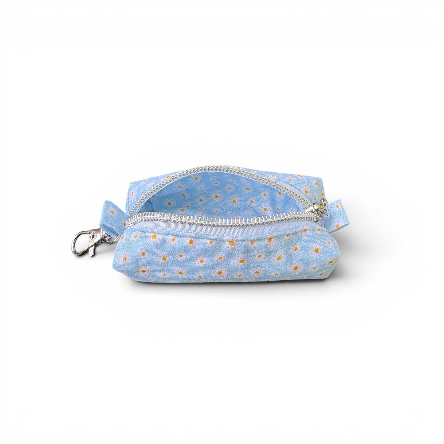 Lipstick/Chapstick Holder Light Blue Floral Zipper Pouch with Lobster Clasp