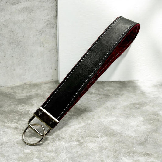 Key Chain Wristlet | Handmade Key Fob Wristlet Black & Red