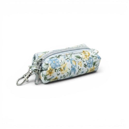 Lipstick/Chapstick Holder Yellow Blue Floral Zipper Pouch with Lobster Clasp