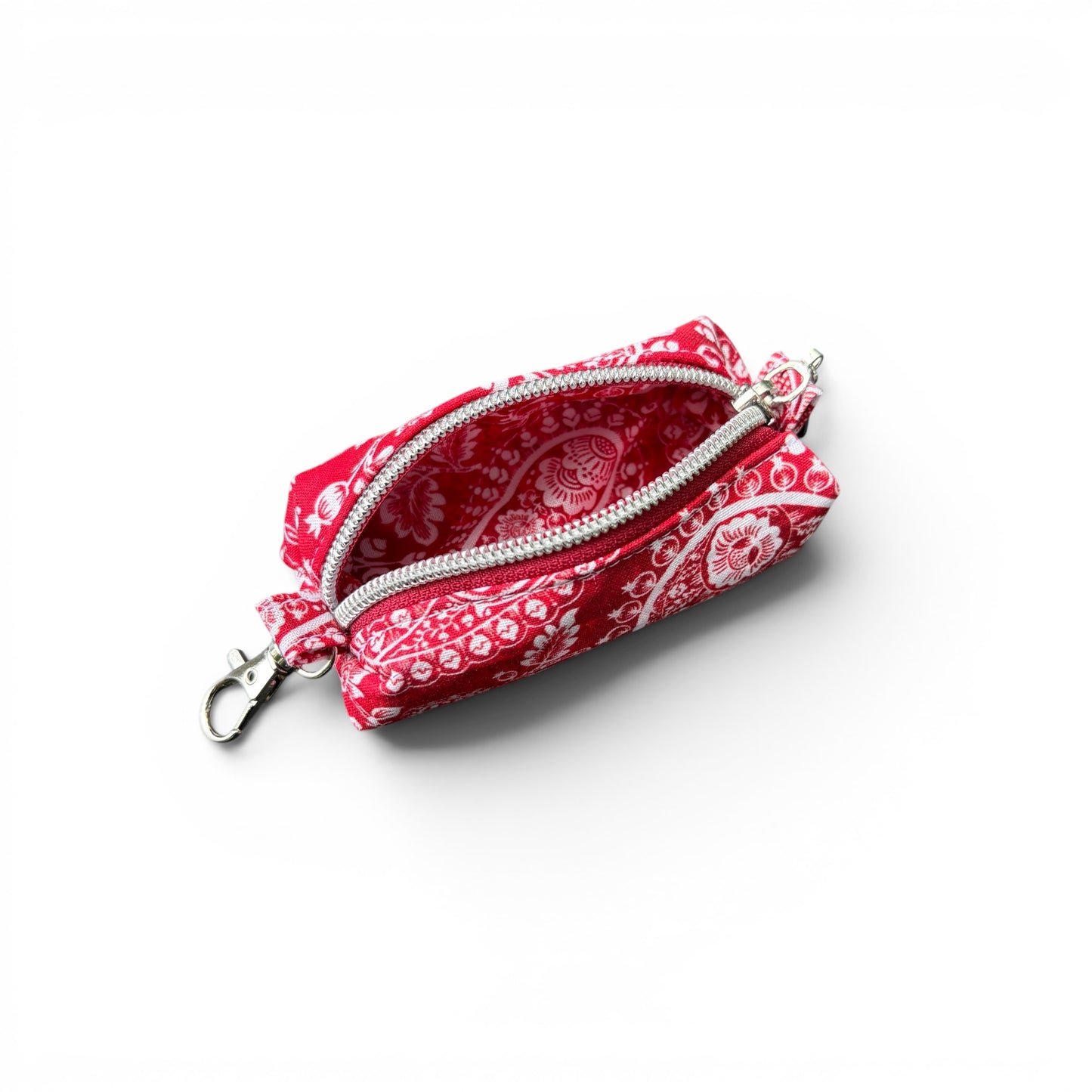 Lipstick/Chapstick Holder Red Bandana Print Zipper Pouch with Lobster Clasp