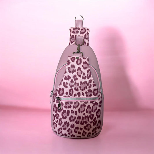 Retro Style Pink Sling Bag - Crossbody with Multiple Zipper Pockets