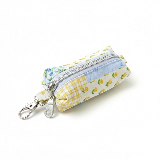 Lipstick/Chapstick Holder Yellow Floral Patch Zipper Pouch with Lobster Clasp