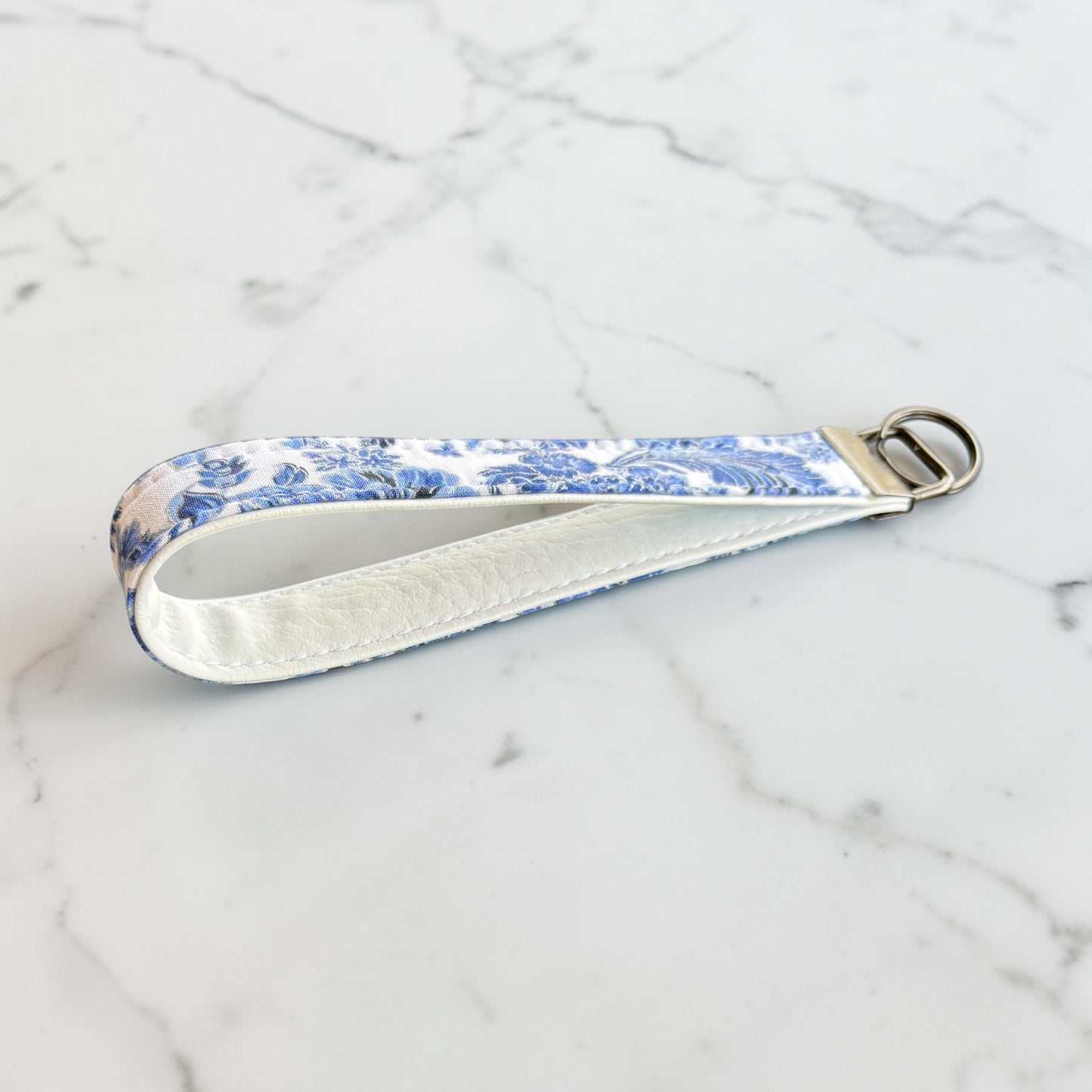 Key Chain Wristlet | Handmade Key Fob Wristlet Blue White Floral