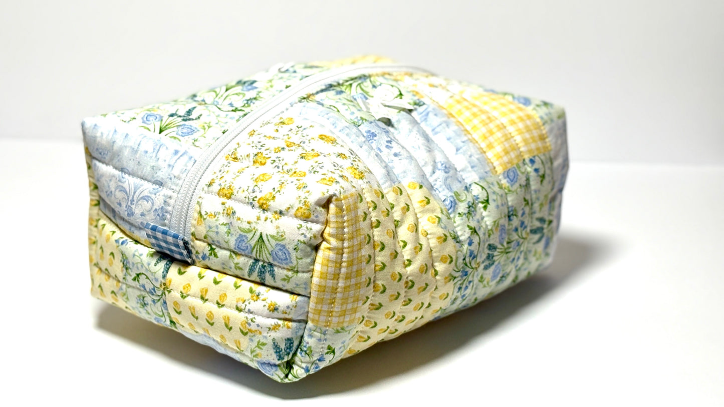 Make-Up/Boxy Bag - Quilted Yellow Blue Floral
