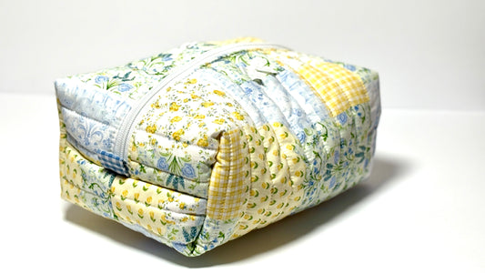 Make-Up/Boxy Bag - Quilted Yellow Blue Floral