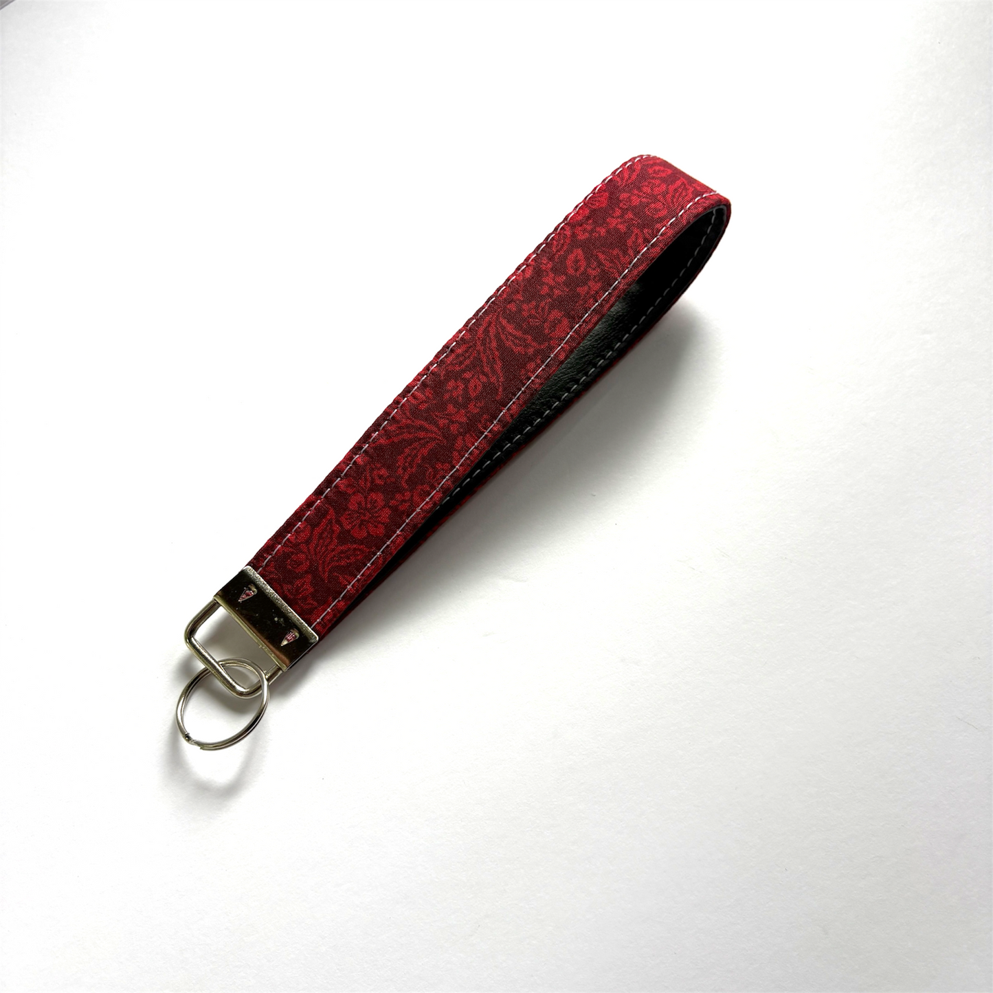 Key Chain Wristlet | Handmade Key Fob Wristlet Red Floral & Black