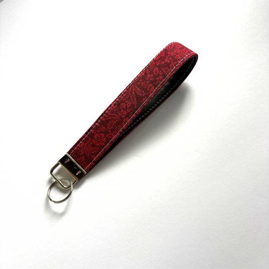 Key Chain Wristlet | Handmade Key Fob Wristlet Red Floral & Black