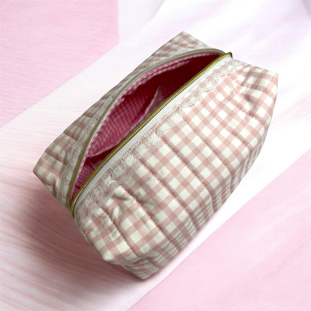 Boxy Carry All Large Bag | Lace Light Pink Gingham