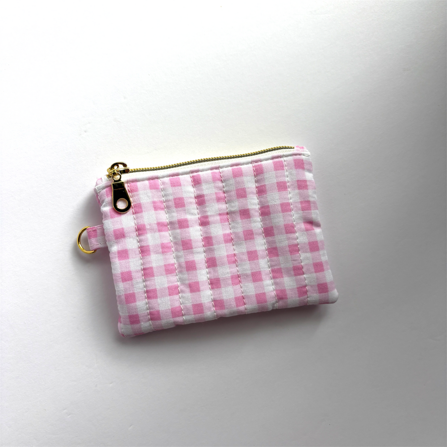Coin Pouch Handmade Zipper Pouch Dark Pink Gingham