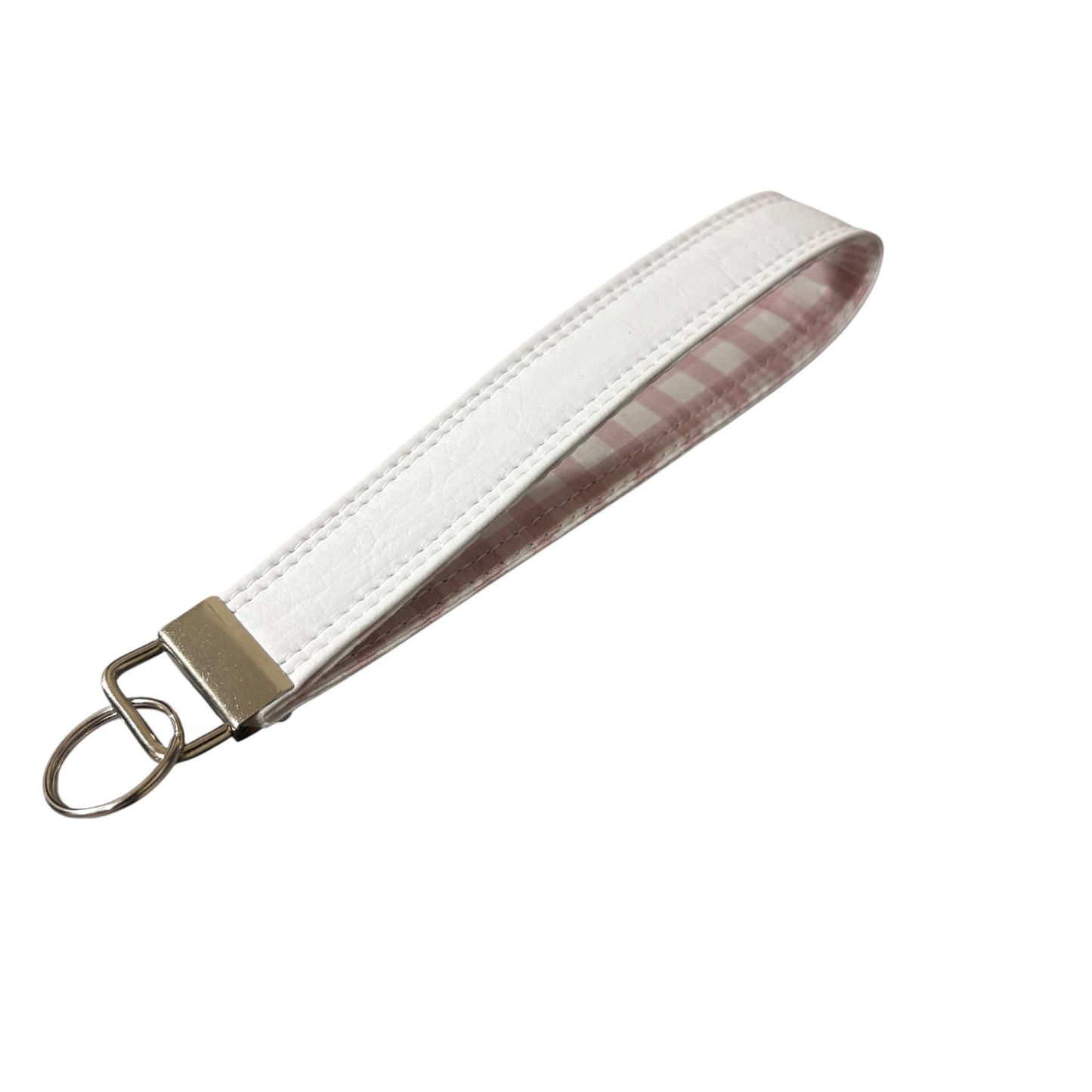 Key Chain Wristlet | Handmade Key Fob Wristlet White & Pink Gingham