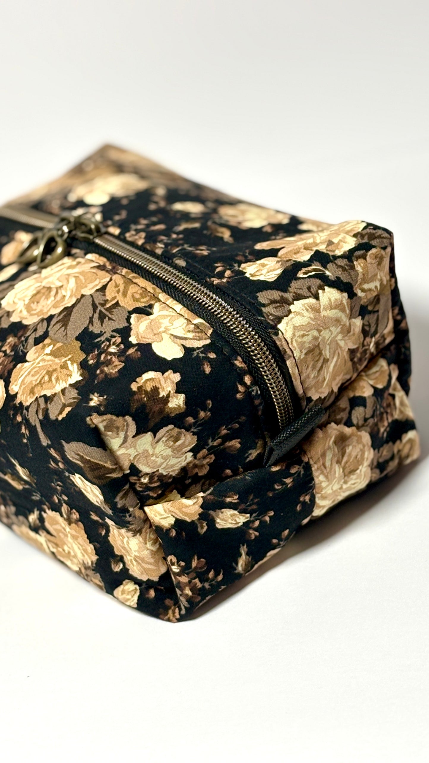 Brown Beige Floral Makeup Boxy Bag