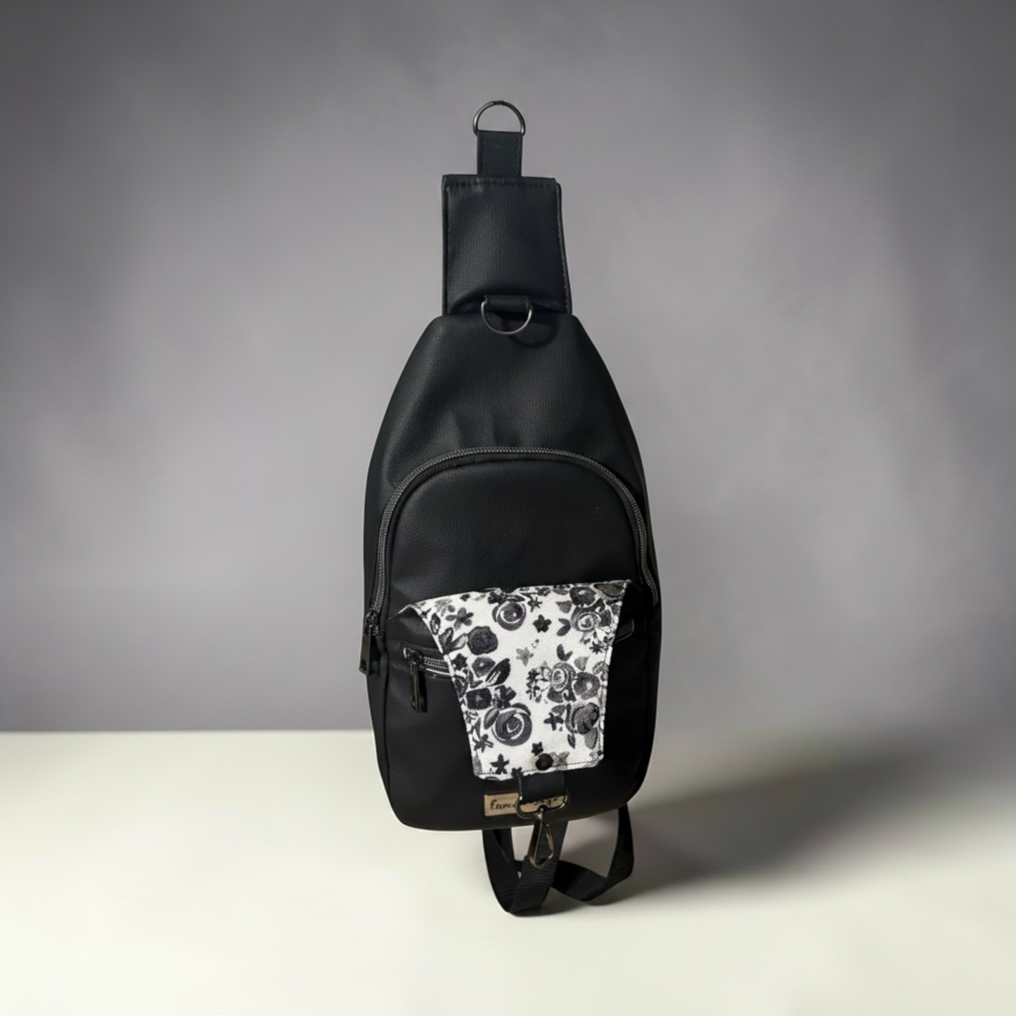 Retro Style Black Sling Bag - Crossbody with Multiple Zipper Pockets