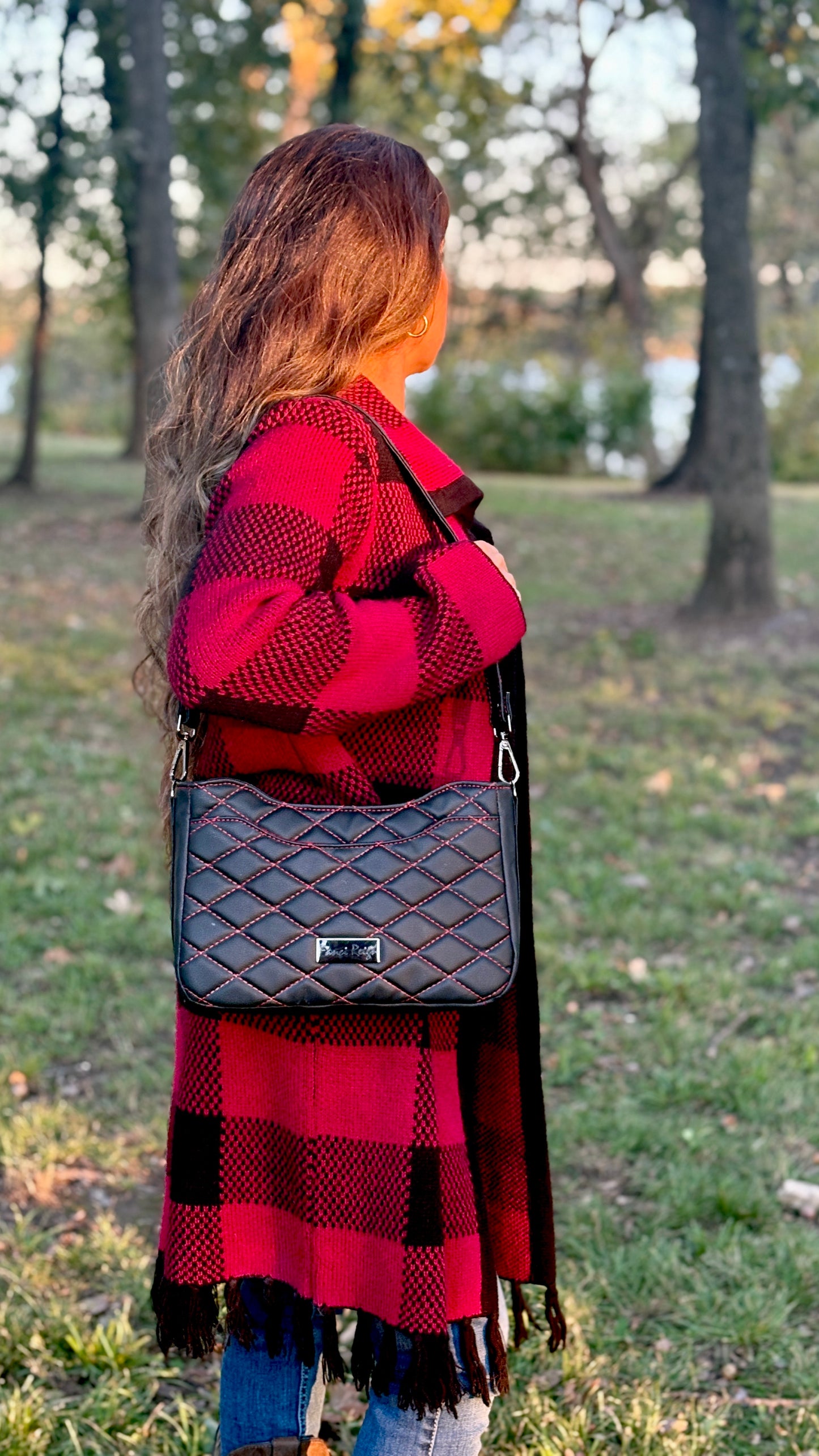 Kiana Shoulder Bag - Black & Red Quilted