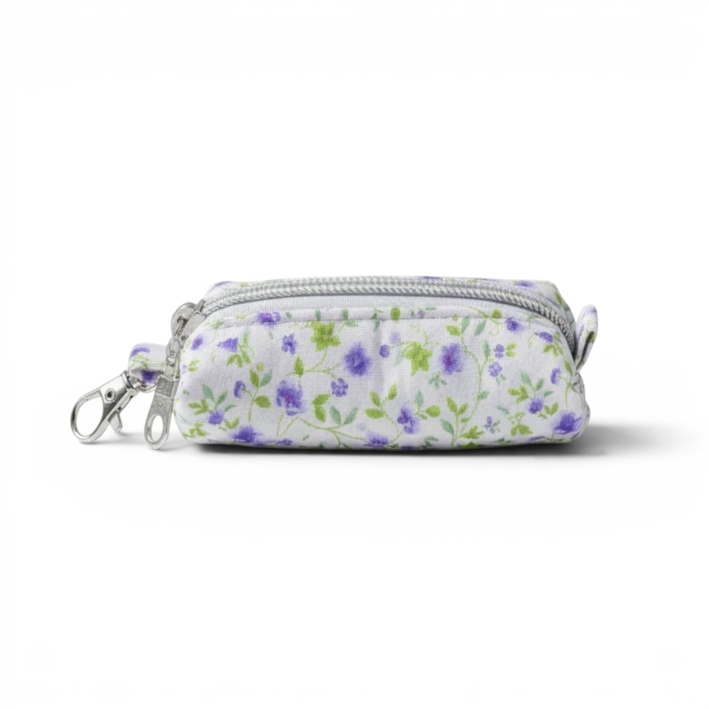 Lipstick/Chapstick Holder Purple White Floral Zipper Pouch with Lobster Clasp