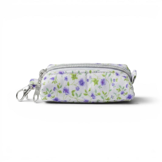 Lipstick/Chapstick Holder Purple White Floral Zipper Pouch with Lobster Clasp