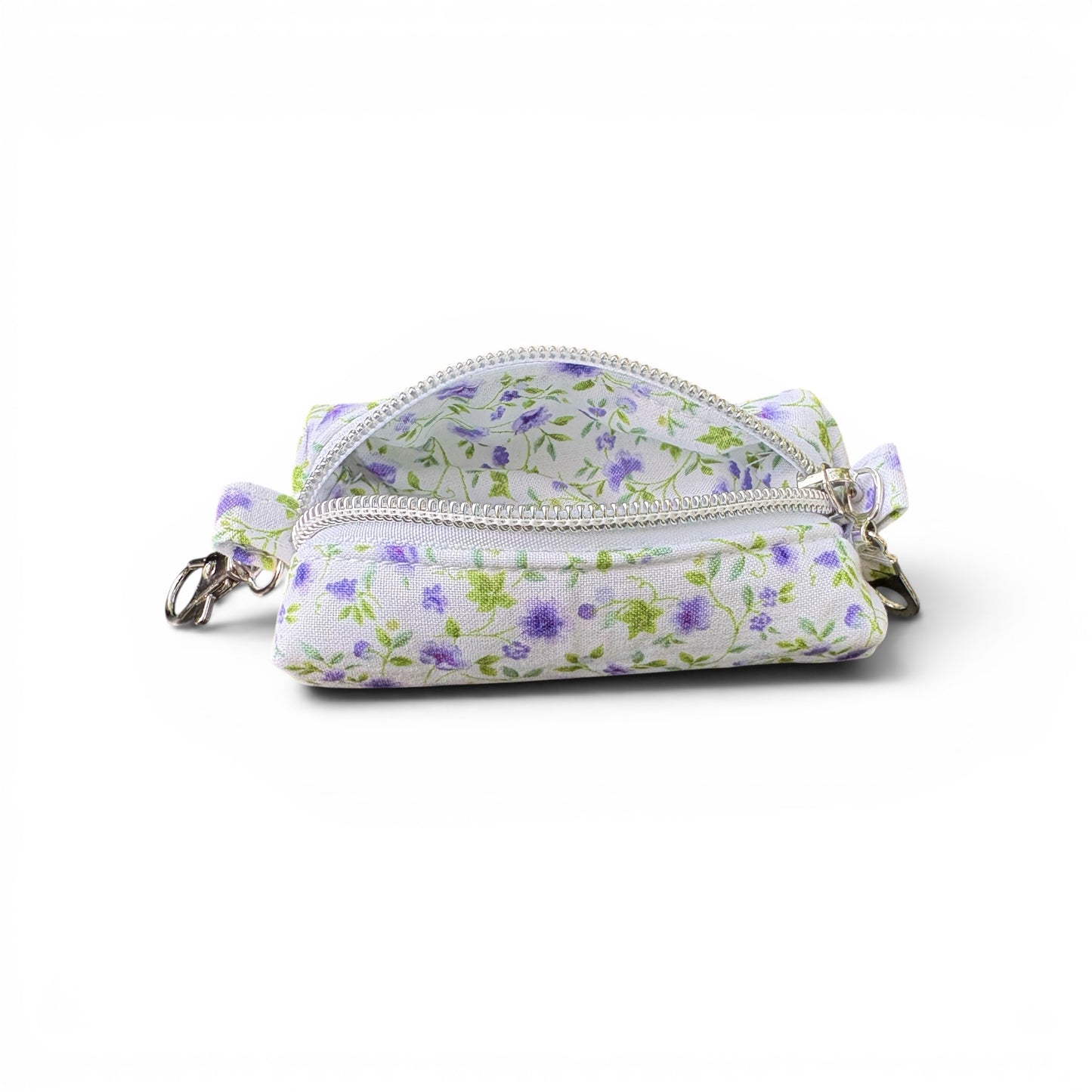 Lipstick/Chapstick Holder Purple White Floral Zipper Pouch with Lobster Clasp