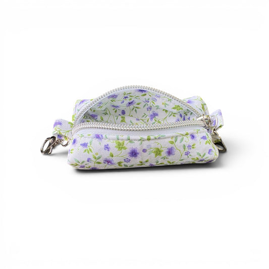 Lipstick/Chapstick Holder Purple White Floral Zipper Pouch with Lobster Clasp