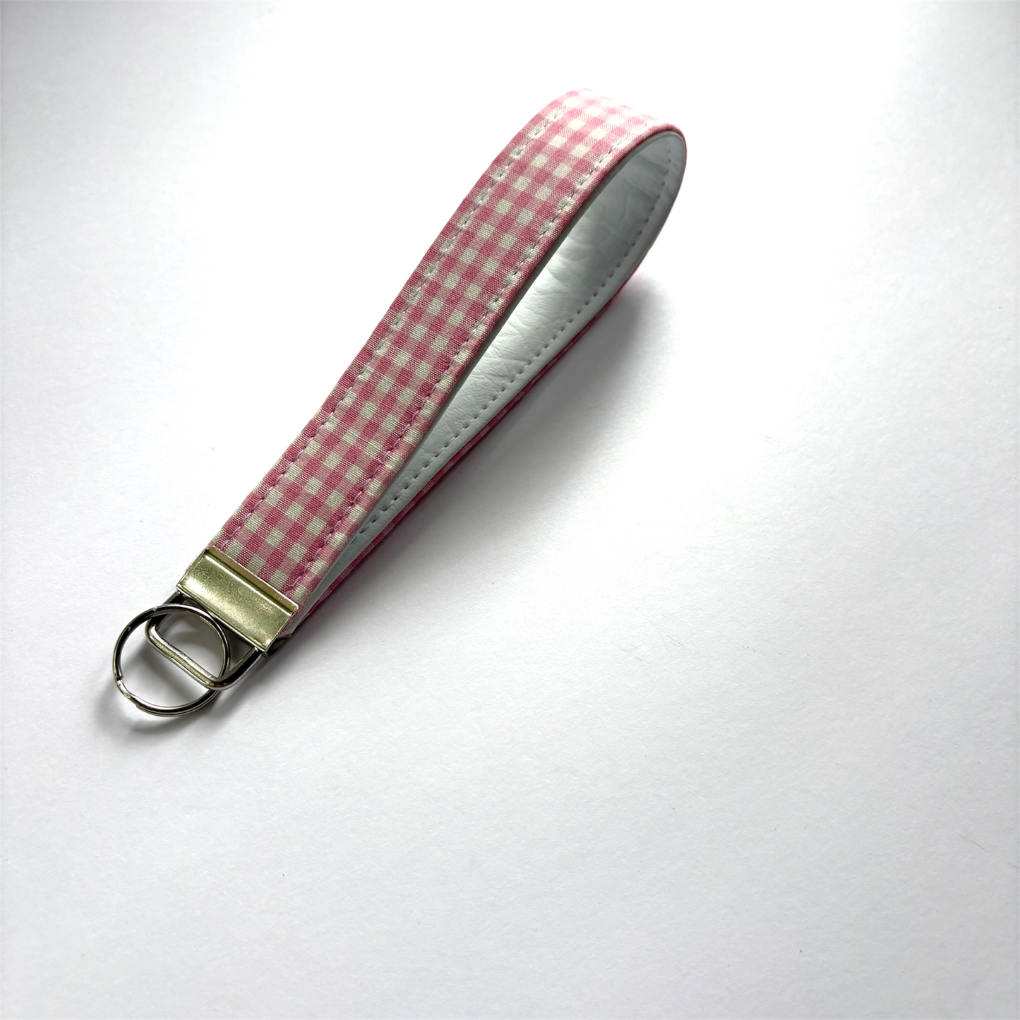 Key Chain Wristlet | Handmade Key Fob Wristlet Dark Pink Gingham & White