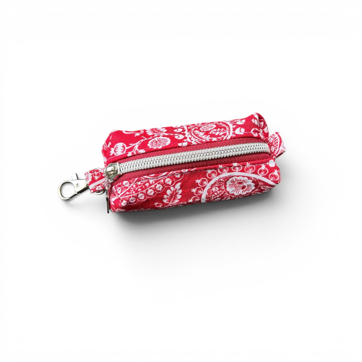 Lipstick/Chapstick Holder Red Bandana Print Zipper Pouch with Lobster Clasp