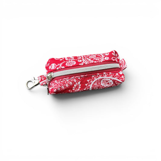 Lipstick/Chapstick Holder Red Bandana Print Zipper Pouch with Lobster Clasp
