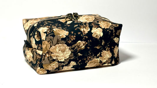 Brown Beige Floral Makeup Boxy Bag