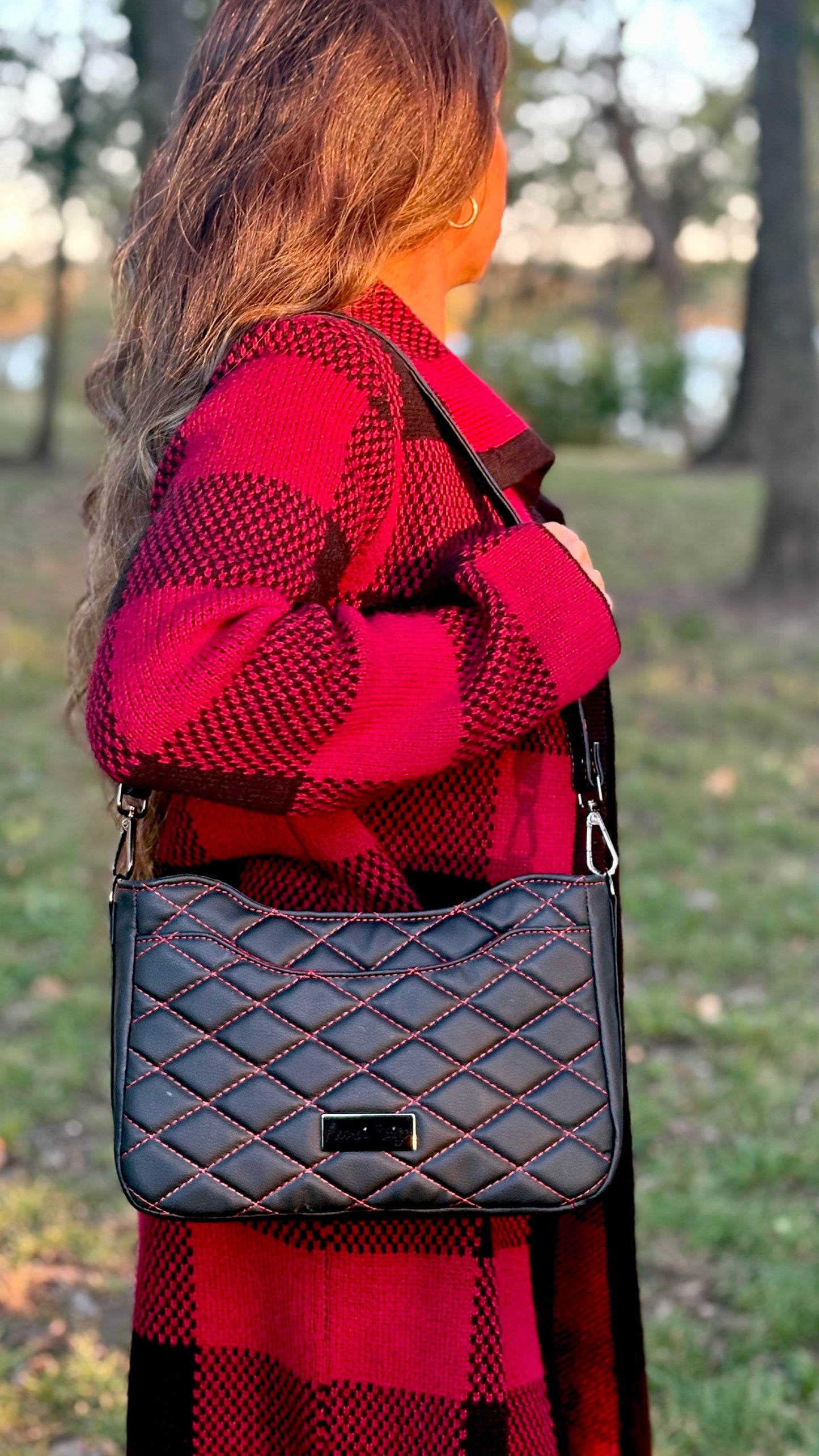 Kiana Shoulder Bag - Black & Red Quilted
