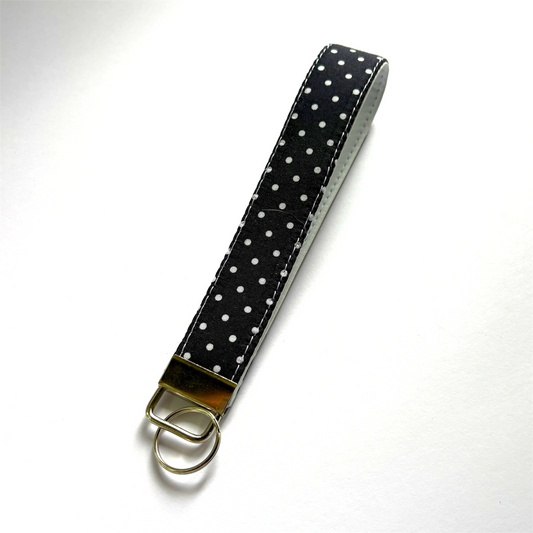 Key Chain Wristlet | Handmade Key Fob Wristlet Navy & White Dots