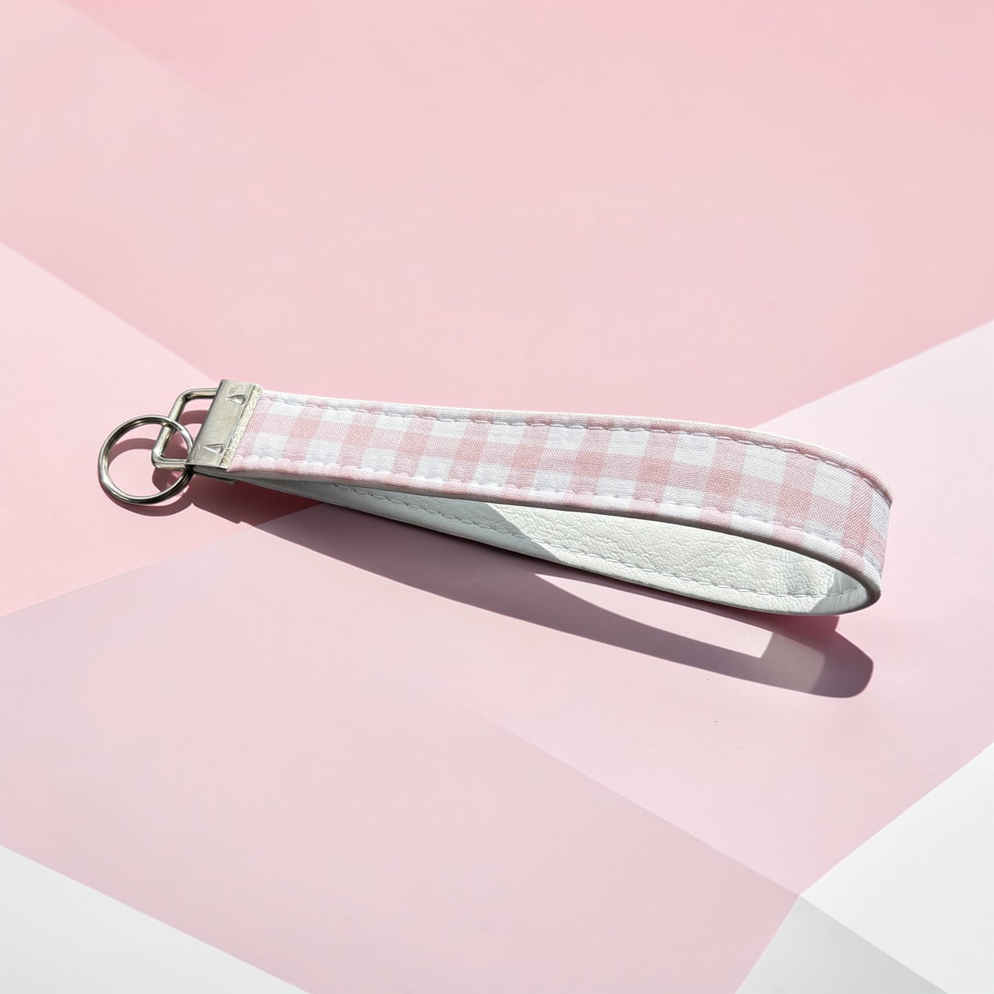 Key Chain Wristlet | Handmade Key Fob Wristlet Light Pink Gingham