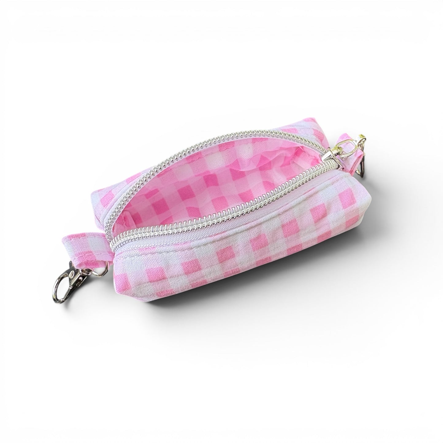 Lipstick/Chapstick Holder Dark Pink Gingham Zipper Pouch with Lobster Clasp