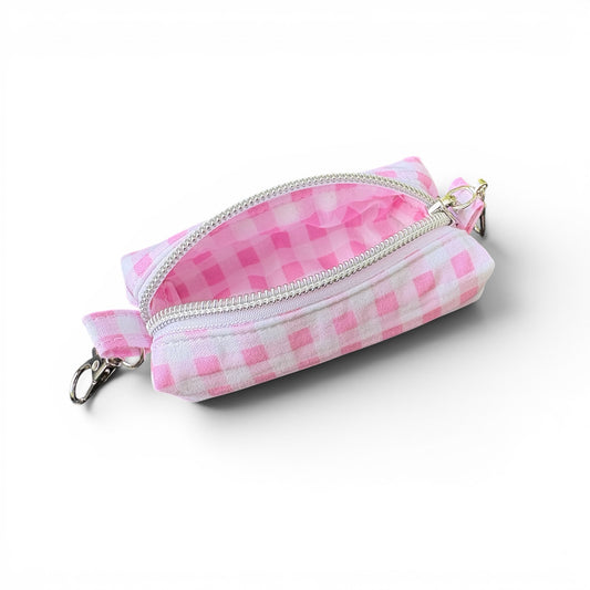 Lipstick/Chapstick Holder Dark Pink Gingham Zipper Pouch with Lobster Clasp