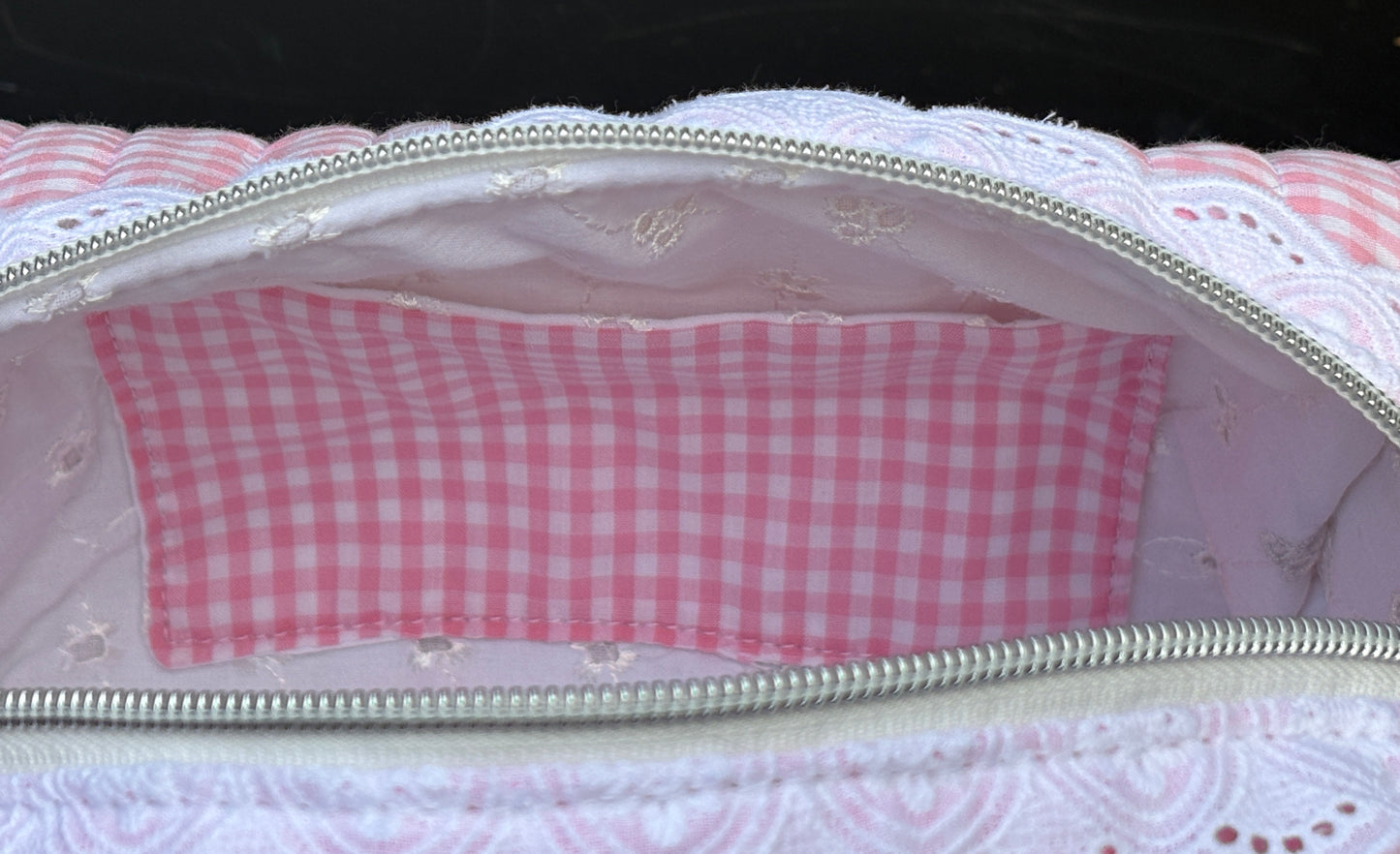 Make-Up/Boxy Bag - Pink Gingham Quilted