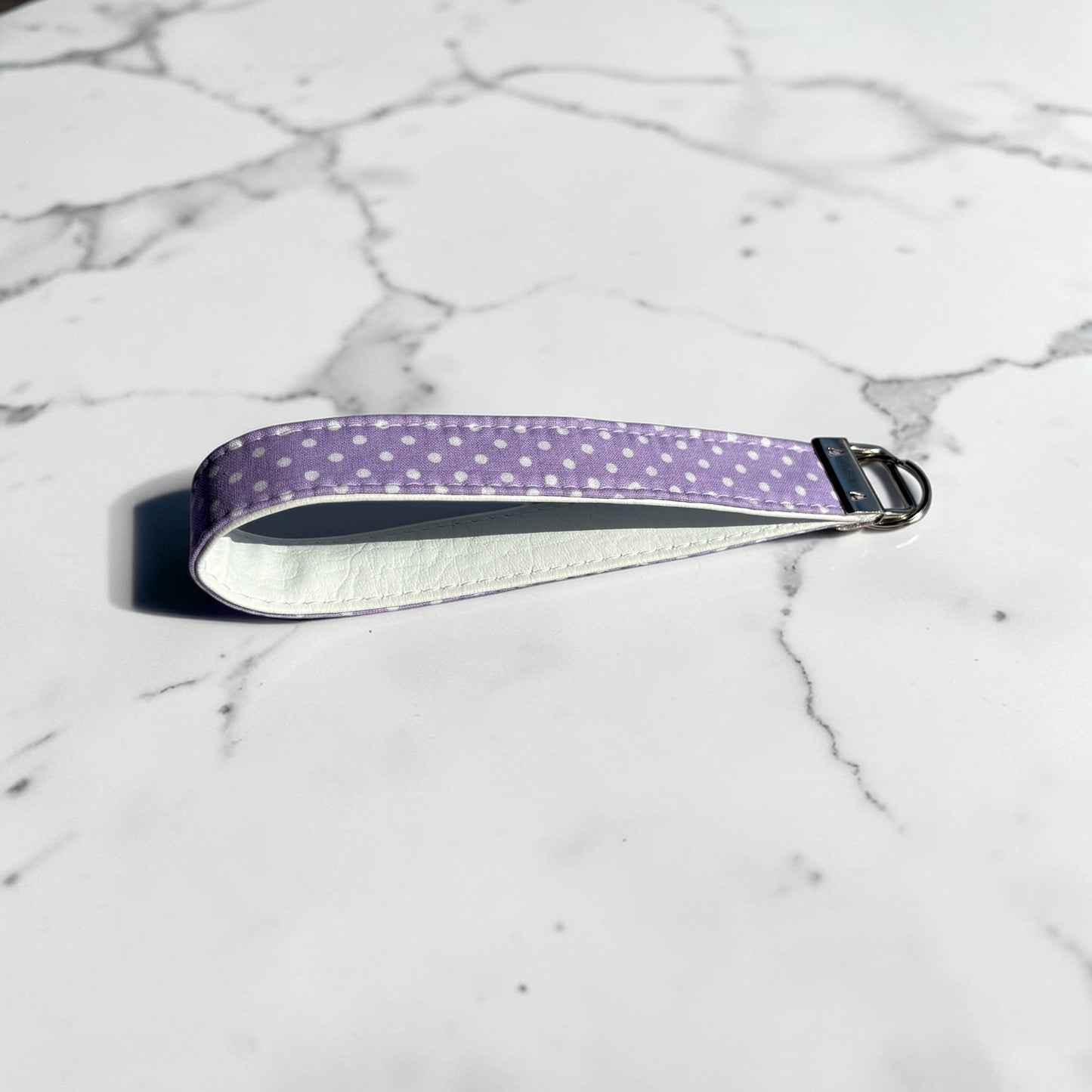Key Chain Wristlet | Handmade Key Fob Wristlet Purple White Dots