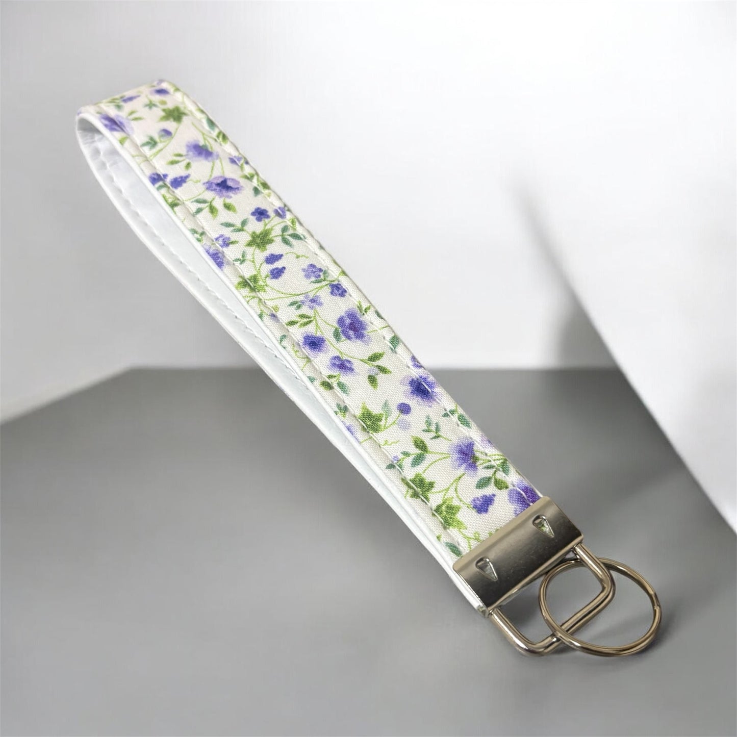 Key Chain Wristlet | Handmade Key Fob Wristlet White Purple Floral