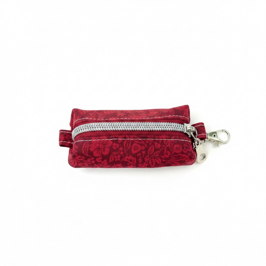 Lipstick/Chapstick Holder Red Floral Print Zipper Pouch with Lobster Clasp